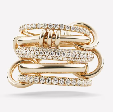 14K Gold Multi-Link Moissanite Diamond Ring, Chunky Connector Ring