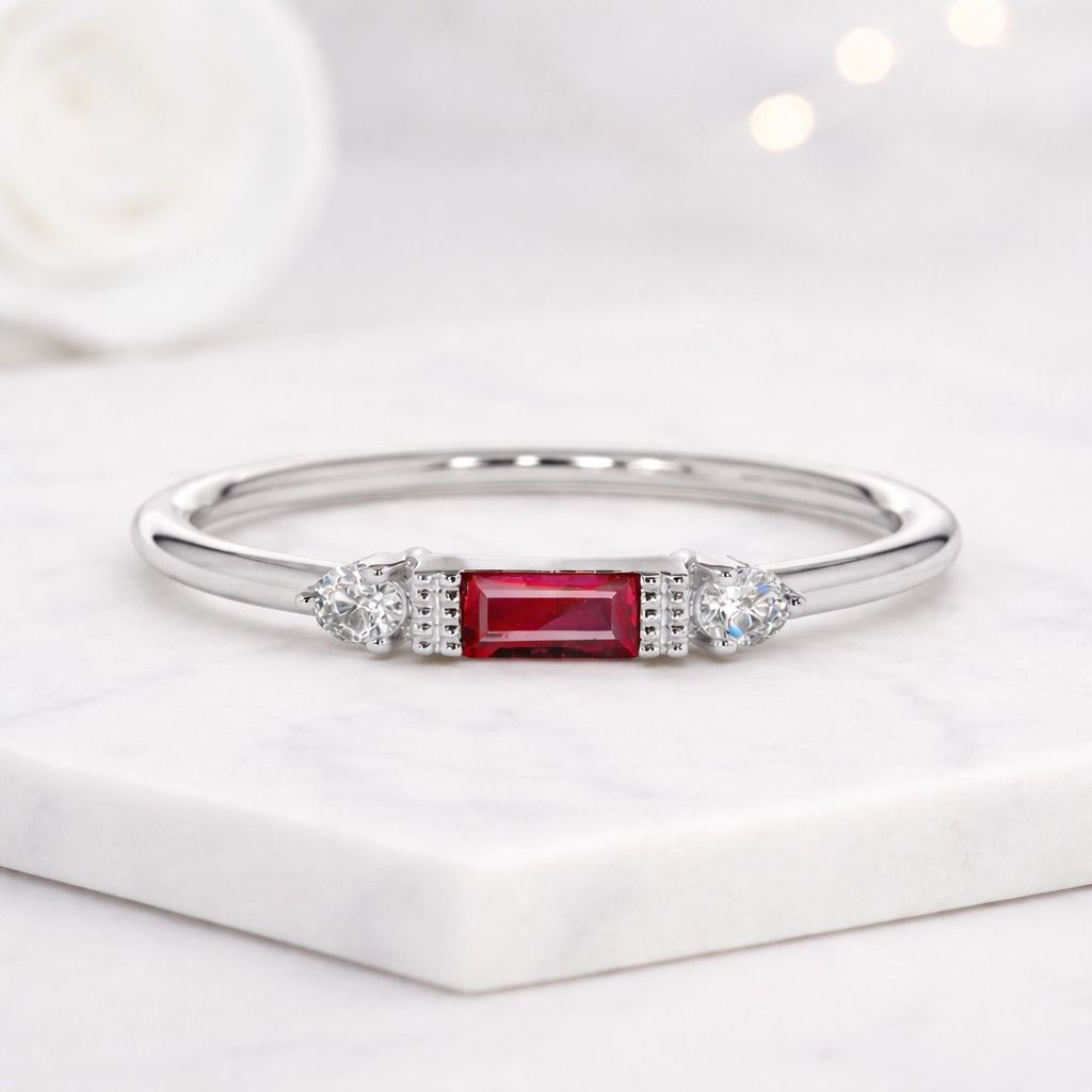 simple ruby ring, sterling silver ring, thin ring