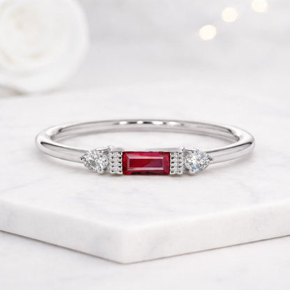 Simple Ruby Ring, Sterling Silver Ring, Thin Ring