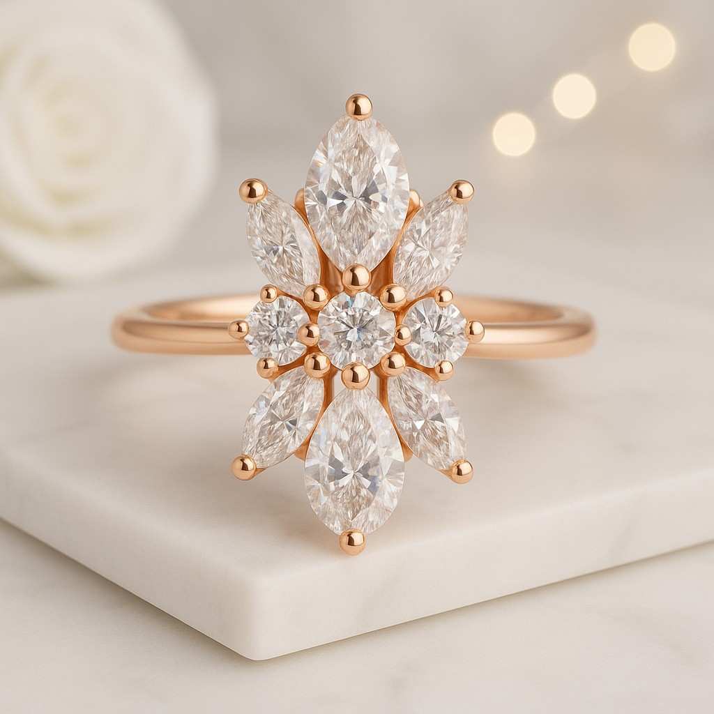 Six Claw Prong Setting Ring Gift Marquise Diamond Engagement Ring Genuine Lab Grown Diamond Anniversary Ring Unique Proposal Ring for Her