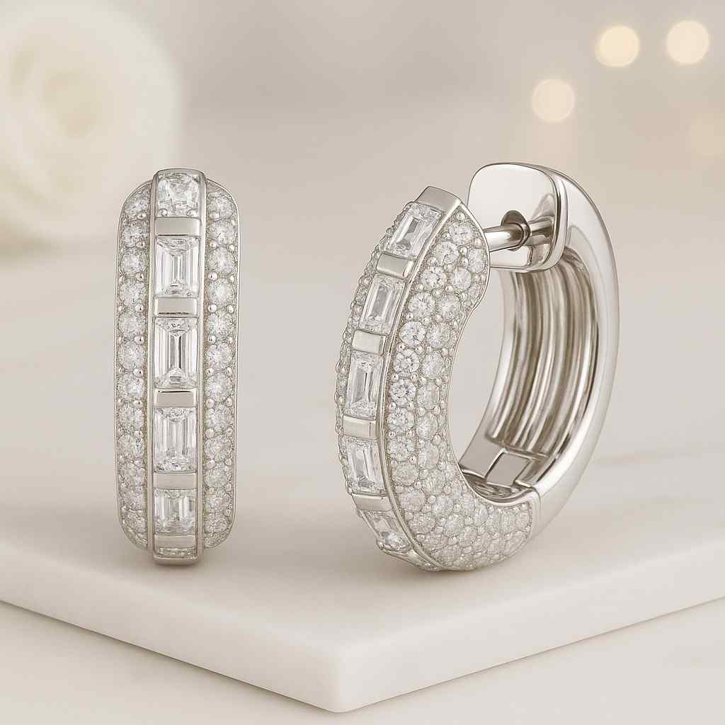 Small Labgrown Diamond Huggie Hoops Gold Earrings Wedding Earrings, Bridal Earrings