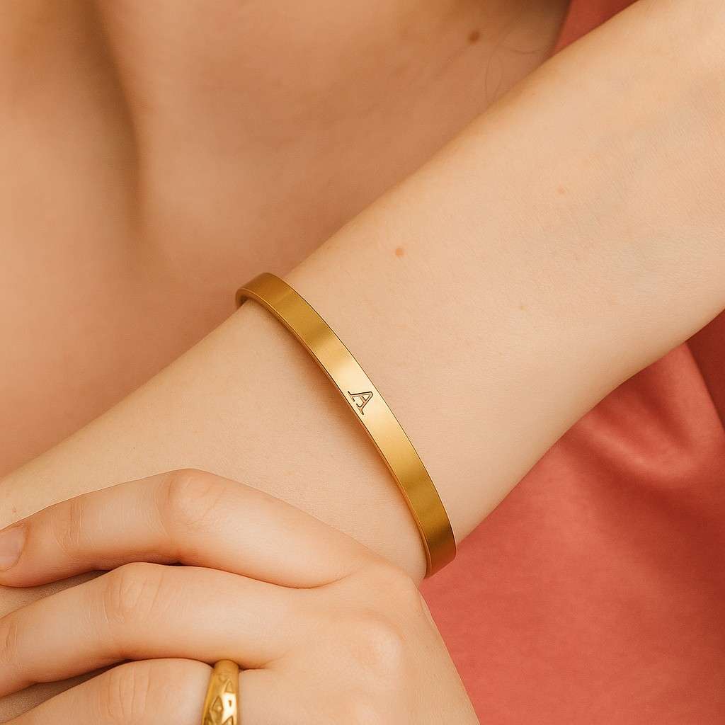 Solid Gold Bangle Bracelet Minimalist Open Cuff Adjustable bracelet