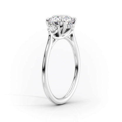 Solid Gold Elongated Cushion Moissanite Engagement Ring, Three Stones Wedding Ring With Side