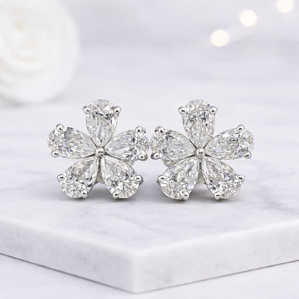 solid gold studs flower earrings