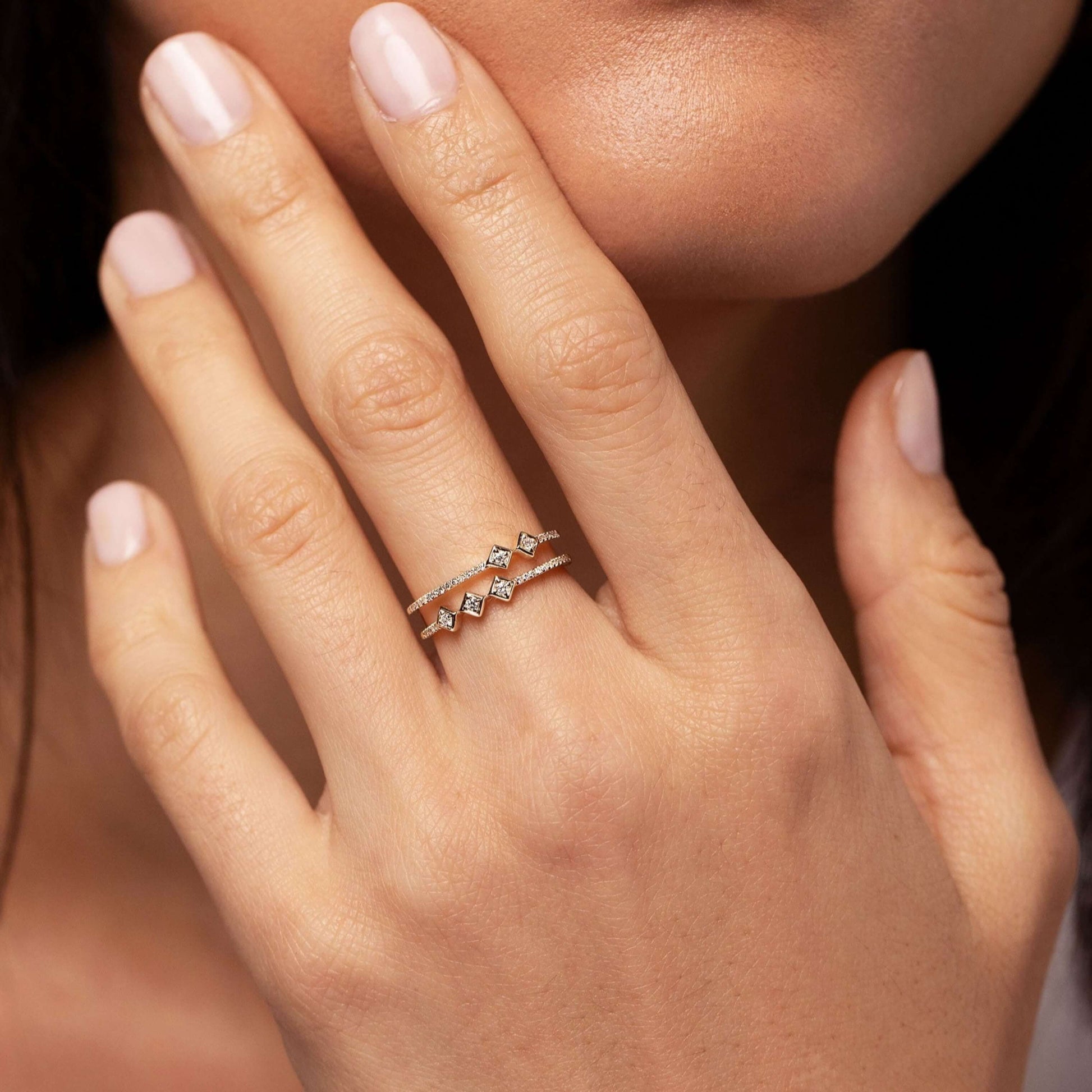 Solid Rose Gold Pave Setting Round Cut Diamond Ring 