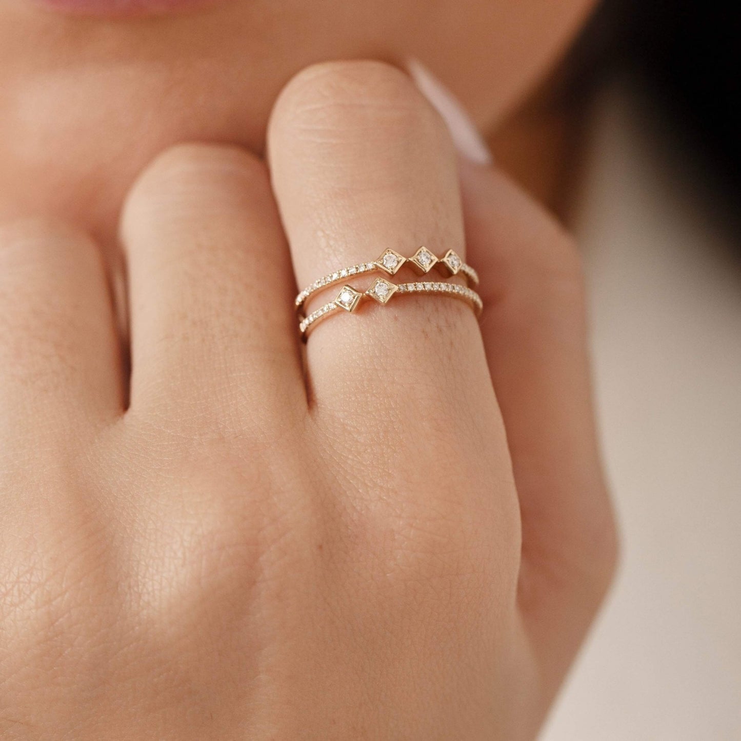 Solid Rose Gold Pave Setting Round Cut Diamond Ring For Her