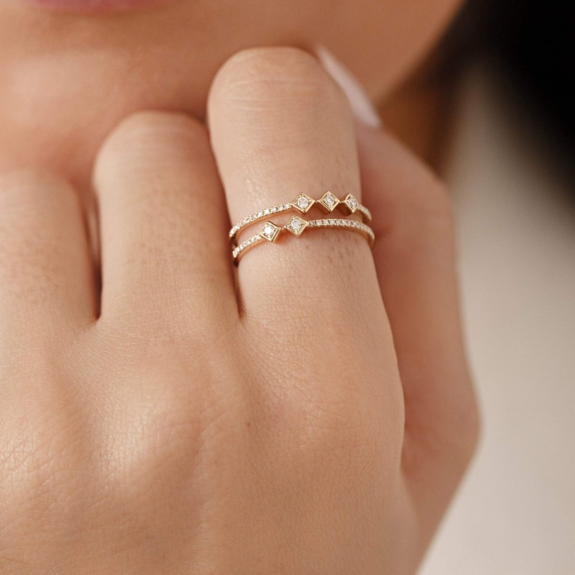 Solid Rose Gold Pave Setting Round Cut Diamond Ring For Her