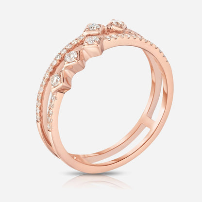 Solid Rose Gold Pave Setting Round Cut Diamond Ring Gift