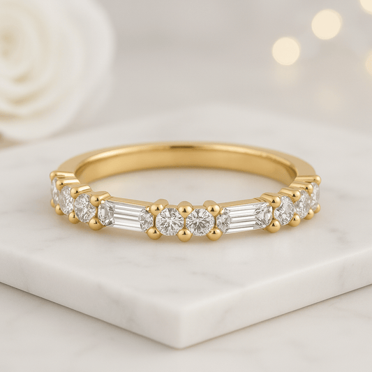 Solid White Yellow Rose Gold Baguette Wedding Band