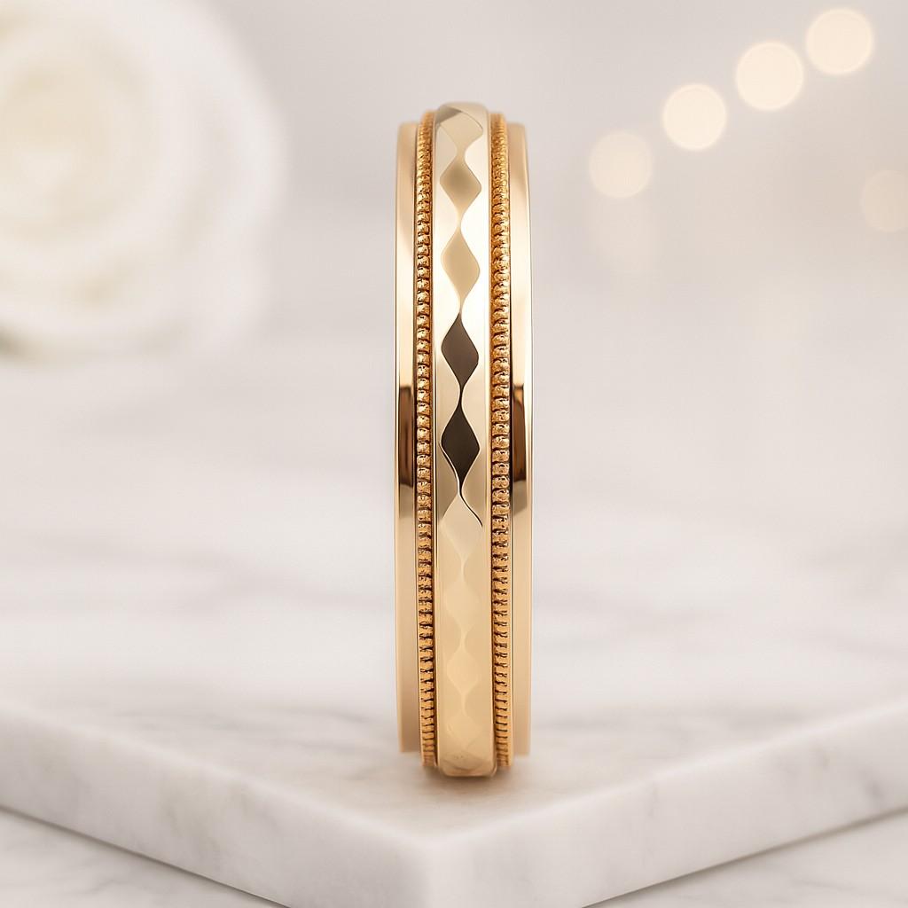 Solid Yellow Gold Flat Milgrain 6 mm Wedding Band Classic Wedding Rings for Men and Women Custom Engraving