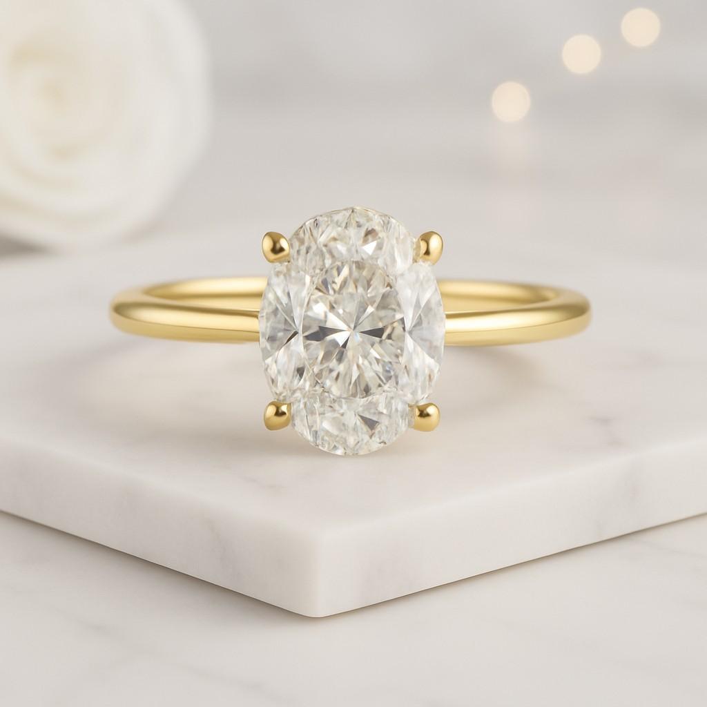 Solitaire Engagement Ring travel ring Two Tone Yellow Gold vermeil and White Gold Silver Ring