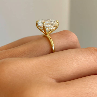 Solitaire Half Bezel Wedding Ring, 2.00 CT Hexagon Cut Lab Diamond Engagement Ring