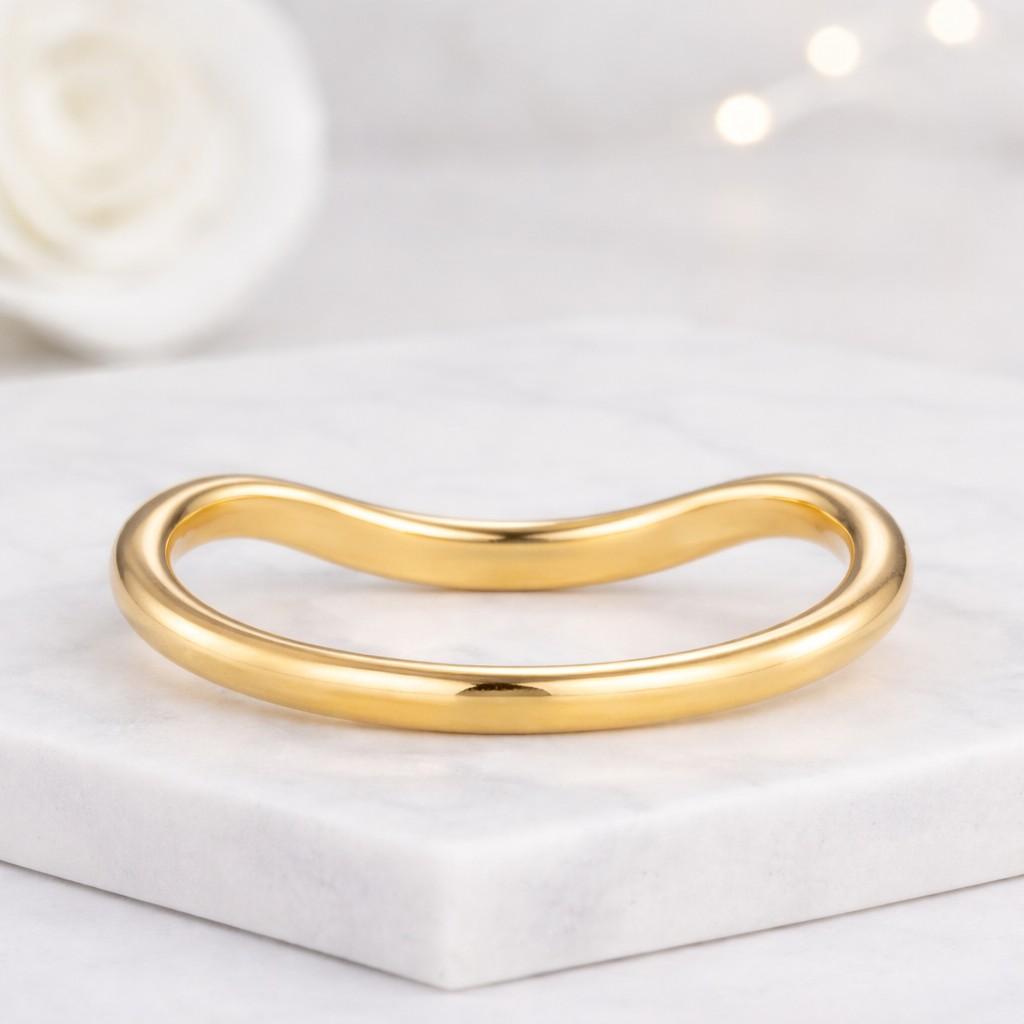 10k solid gold curved wedding band ring