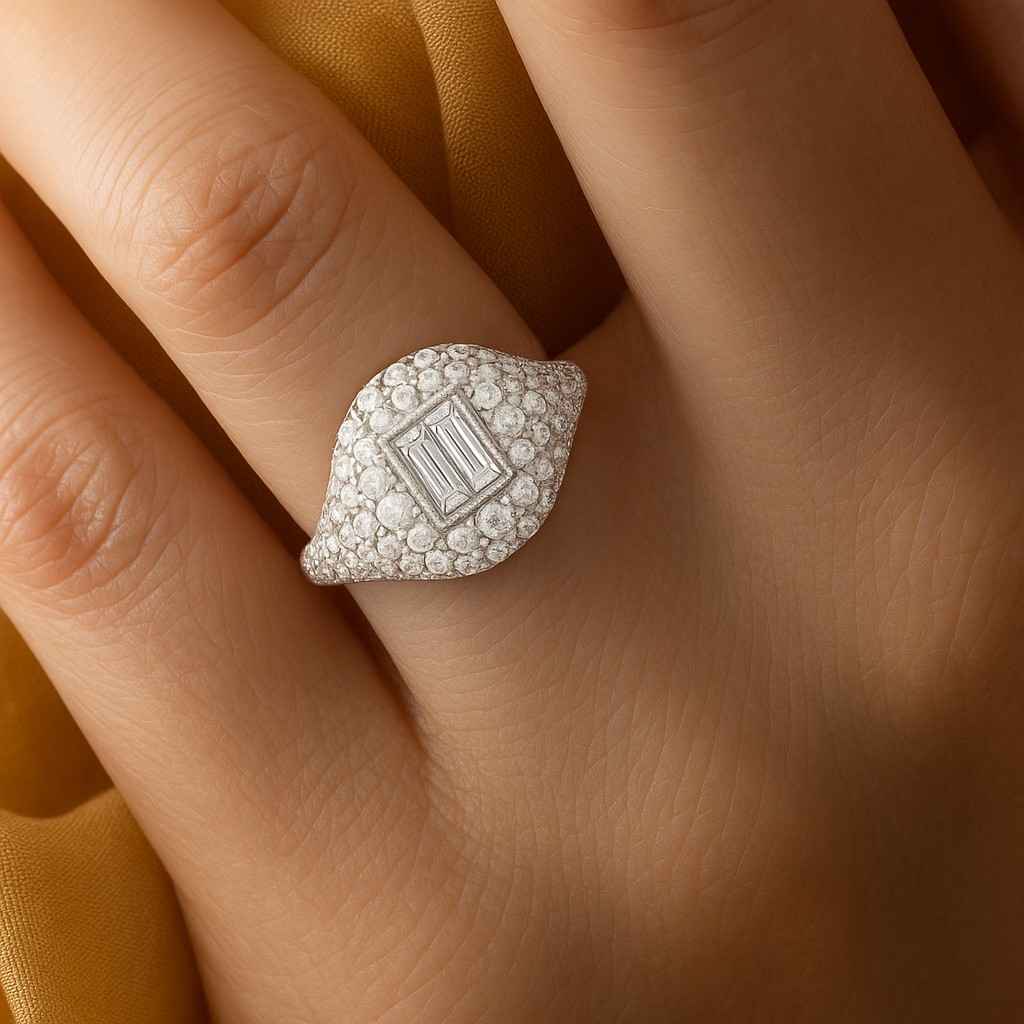 stackable band bubble set flush setting band round cut lab grown diamond engagement band 14k yellow gold full eternity wide wedding band