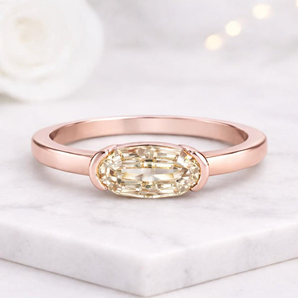 step cut oval oval ring bezel ring solitaire ring slim band ring pink gold ring stacking ring dainty ring simple ring modern ring elegant ring women ring everyday ring