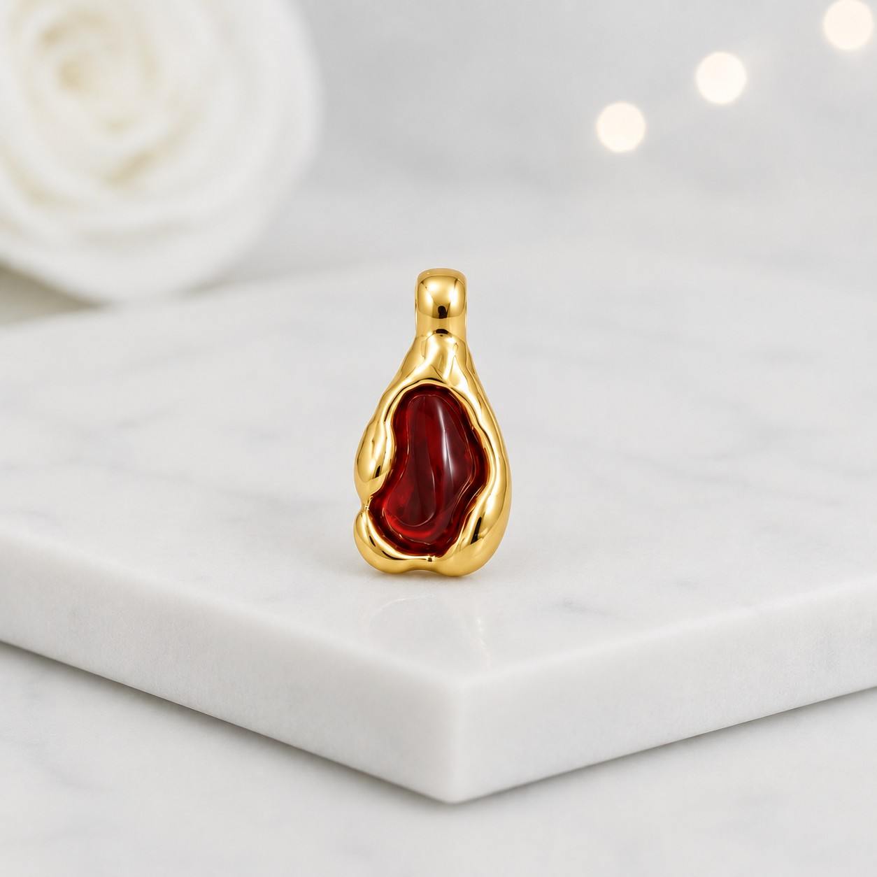 sterling silver pear cut red garnet gemstone pendant necklace ladies jewellery
