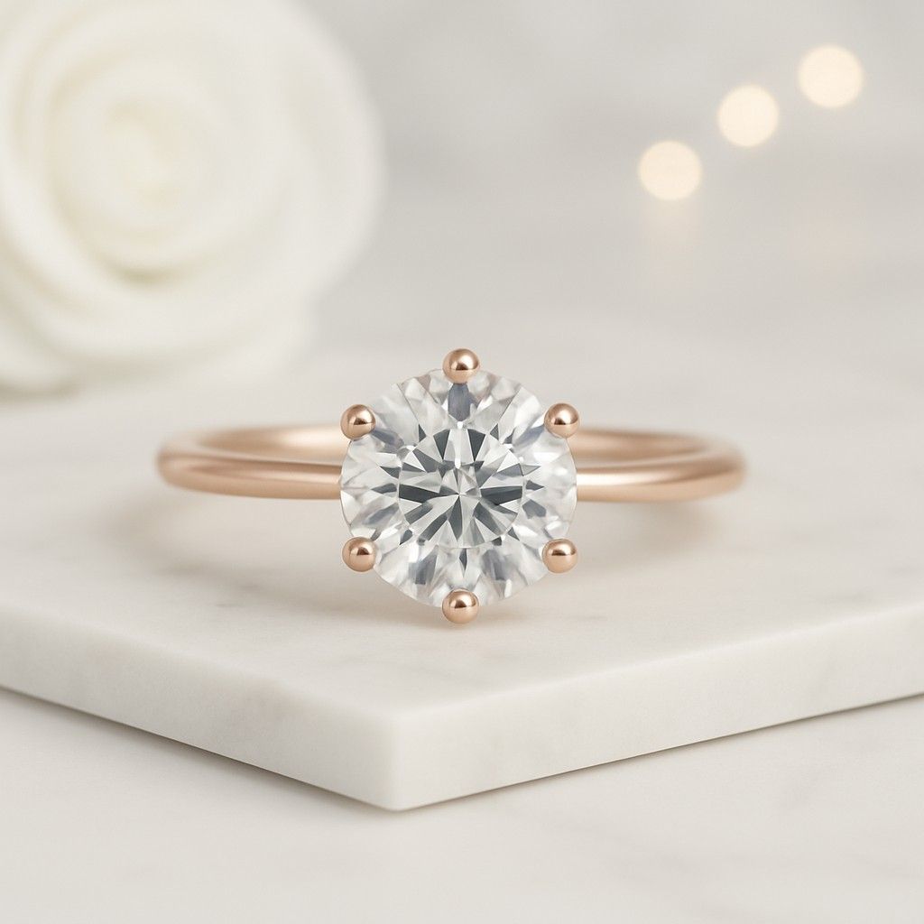 Sterling Silver Round Prong Setting Engagement Ring 1.50Ct Brilliant Round Cut Lab Diamond Engagement Ring