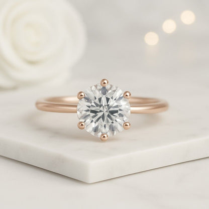 Sterling Silver Round Prong Setting Engagement Ring 1.50Ct Brilliant Round Cut Lab Diamond Engagement Ring