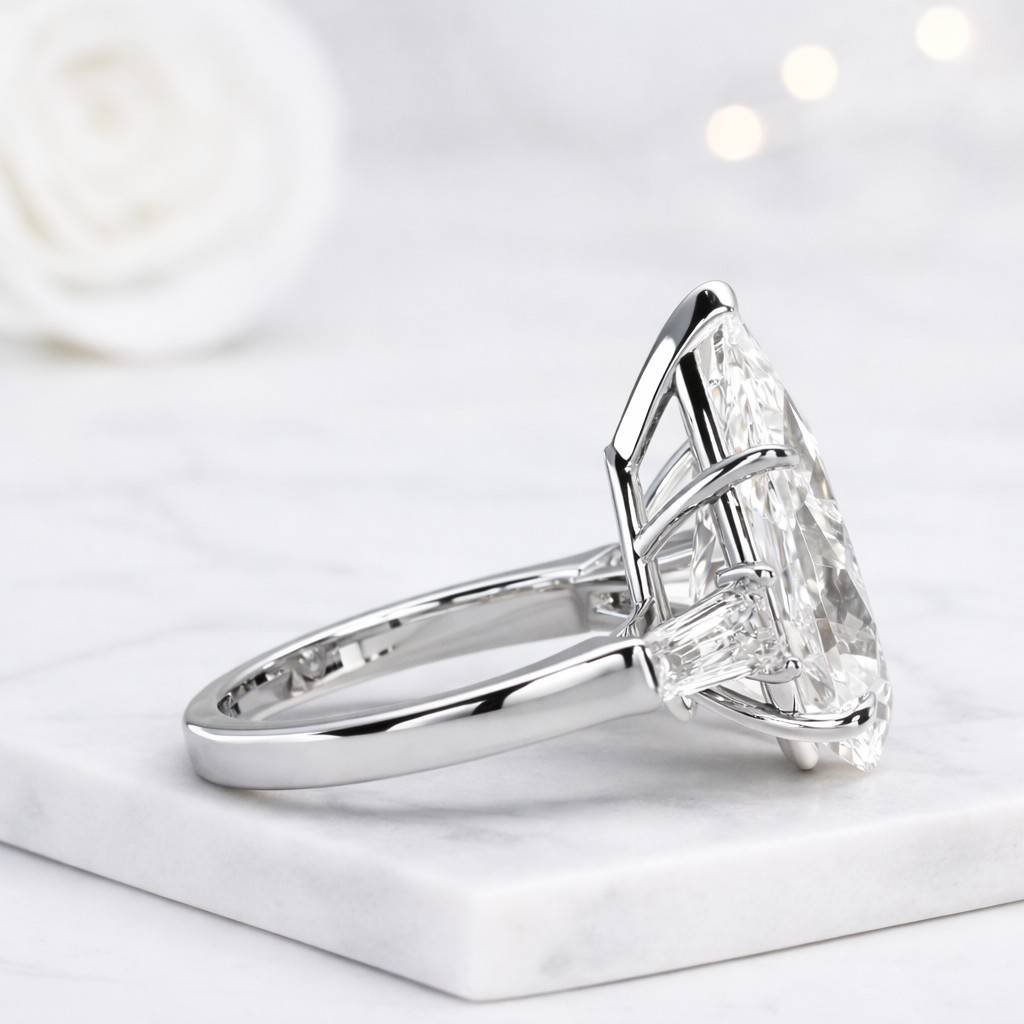 Tear drop Pear Cut Three Stone Ring