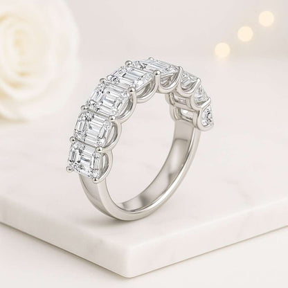 Three Stone Antique Ring, Three Stone Moissanite Ring, Asscher and Baguette Three Stone Engagement Ring, 10k/14k/18k White Gold Wedding Ring
