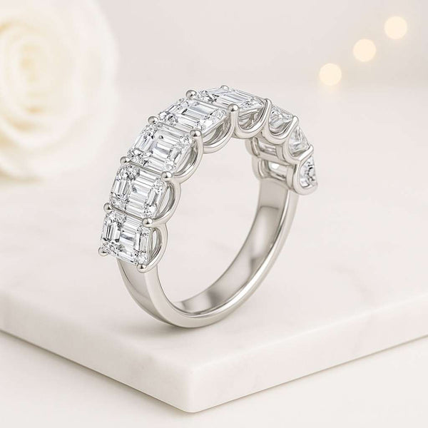 Three Stone Antique Ring, Three Stone Moissanite Ring, Asscher and Baguette Three Stone Engagement Ring, 10k/14k/18k White Gold Wedding Ring
