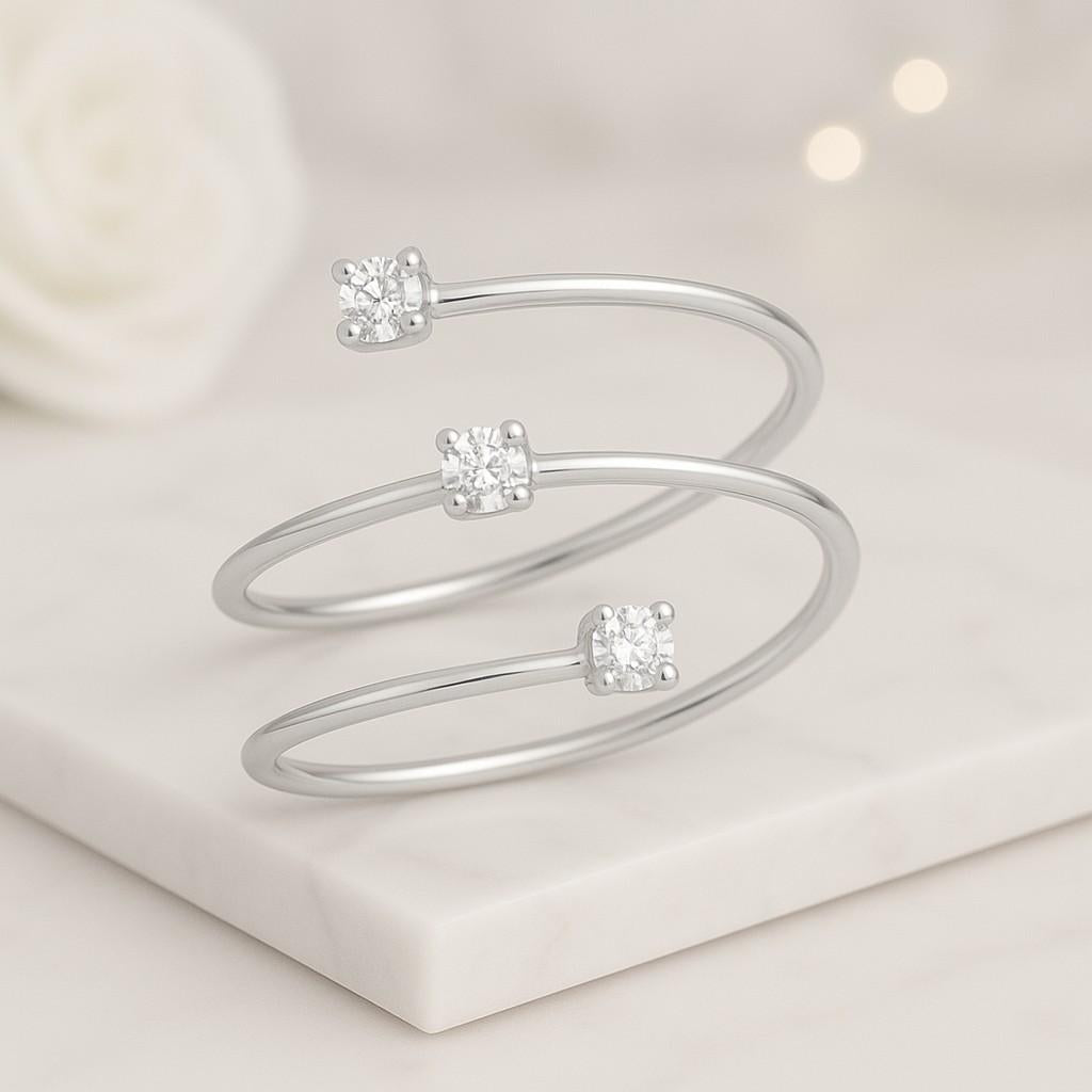Three Stone Spiral Ring Finger Wrap Engagement Ring, Round Cut Moissanite Diamond Unique Ring Spiral Wedding Ring Propose Ring For Her