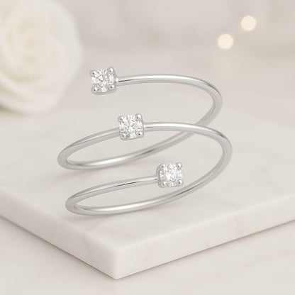 Three Stone Spiral Ring Finger Wrap Engagement Ring, Round Cut Moissanite Diamond Unique Ring Spiral Wedding Ring Propose Ring For Her