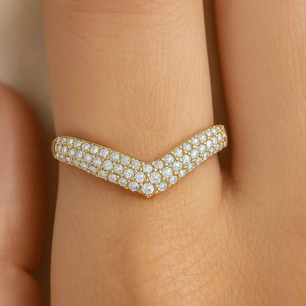 Tiara Curved Lab Grown Diamond Wedding Band V Shaped Chevron Band