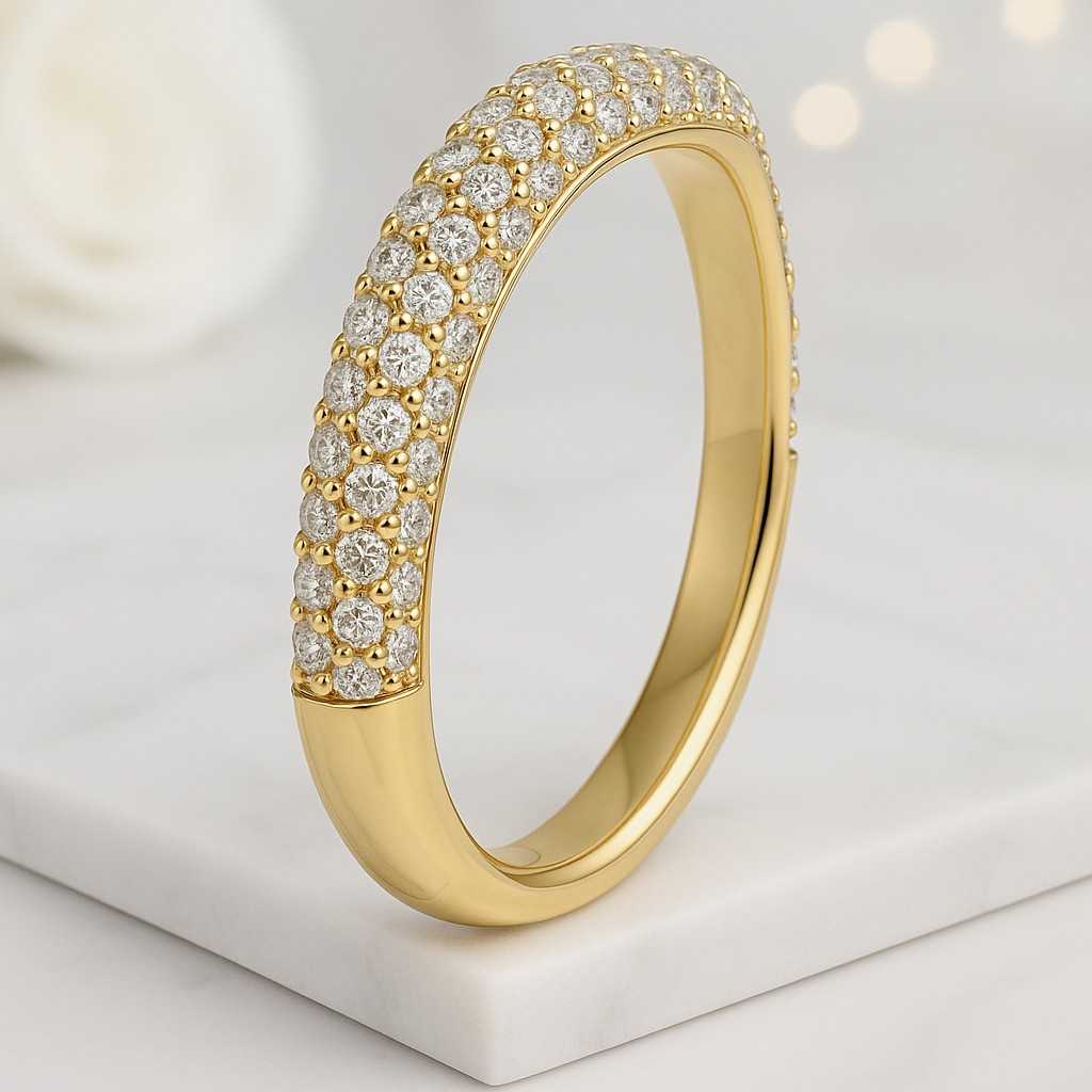 Tiara Half Eternity Ring Gift for Her Round Diamond Tiara Wedding Band for Engagement Ring