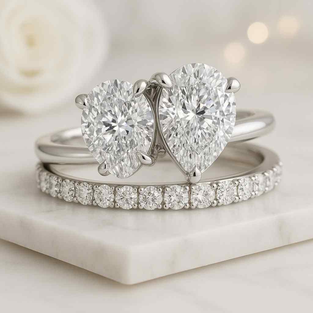 toi et moi moissanite ring pear and oval cut two stone engagement ring double stone ring