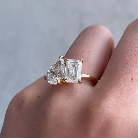 Toi Et Moi Pear And Emerald Cut Diamond Ring