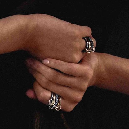 Tone Interlocking Band Ring Dainty Statement Ring Gold Silver Stacking Ring