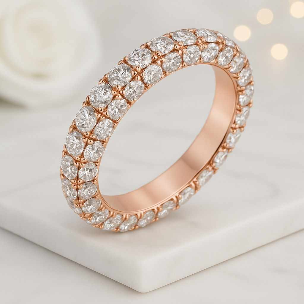 Trendy Best Friend Gift Round Cut Lab Diamond Engagement Ring Half Eternity Stackable Wedding Band