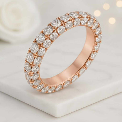 Trendy Best Friend Gift Round Cut Lab Diamond Engagement Ring Half Eternity Stackable Wedding Band