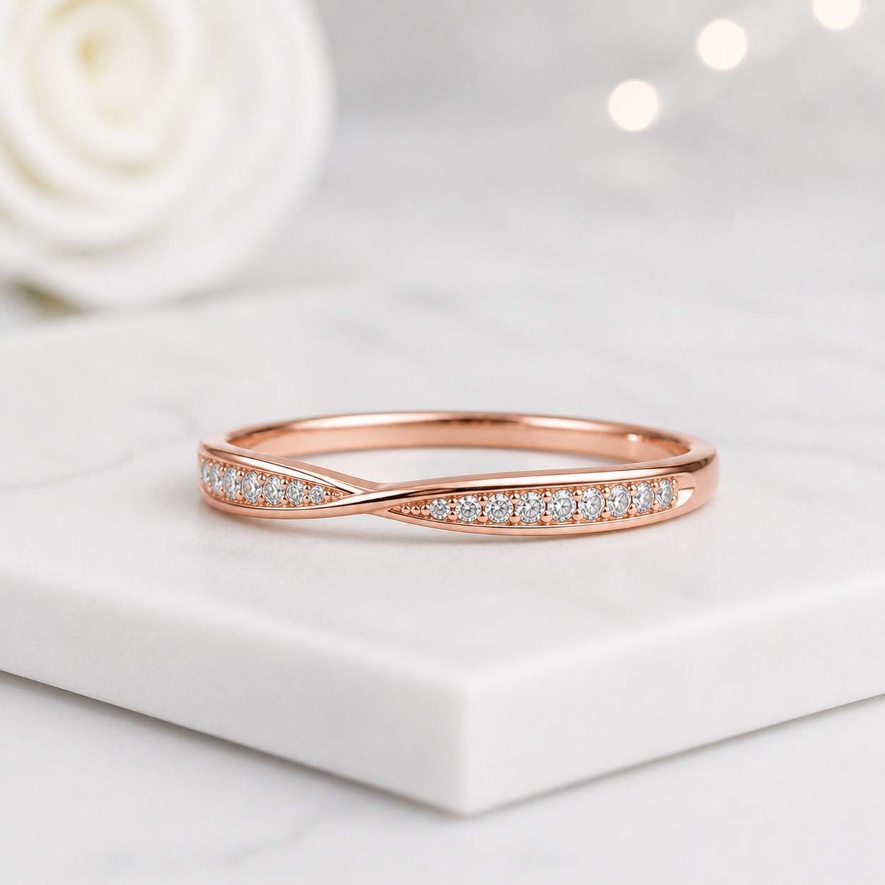 Twisted Diamond Wedding Band, Round Lab Grown Eternity Ring, Stackable Engagement Band
