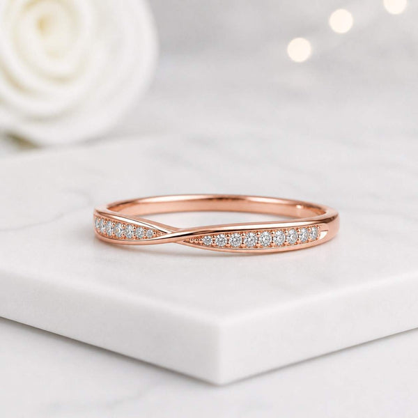 Twisted Diamond Wedding Band, Round Lab Grown Eternity Ring, Stackable Engagement Band
