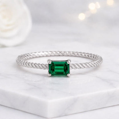 Twisted Green Solitaire Engagement Ring
