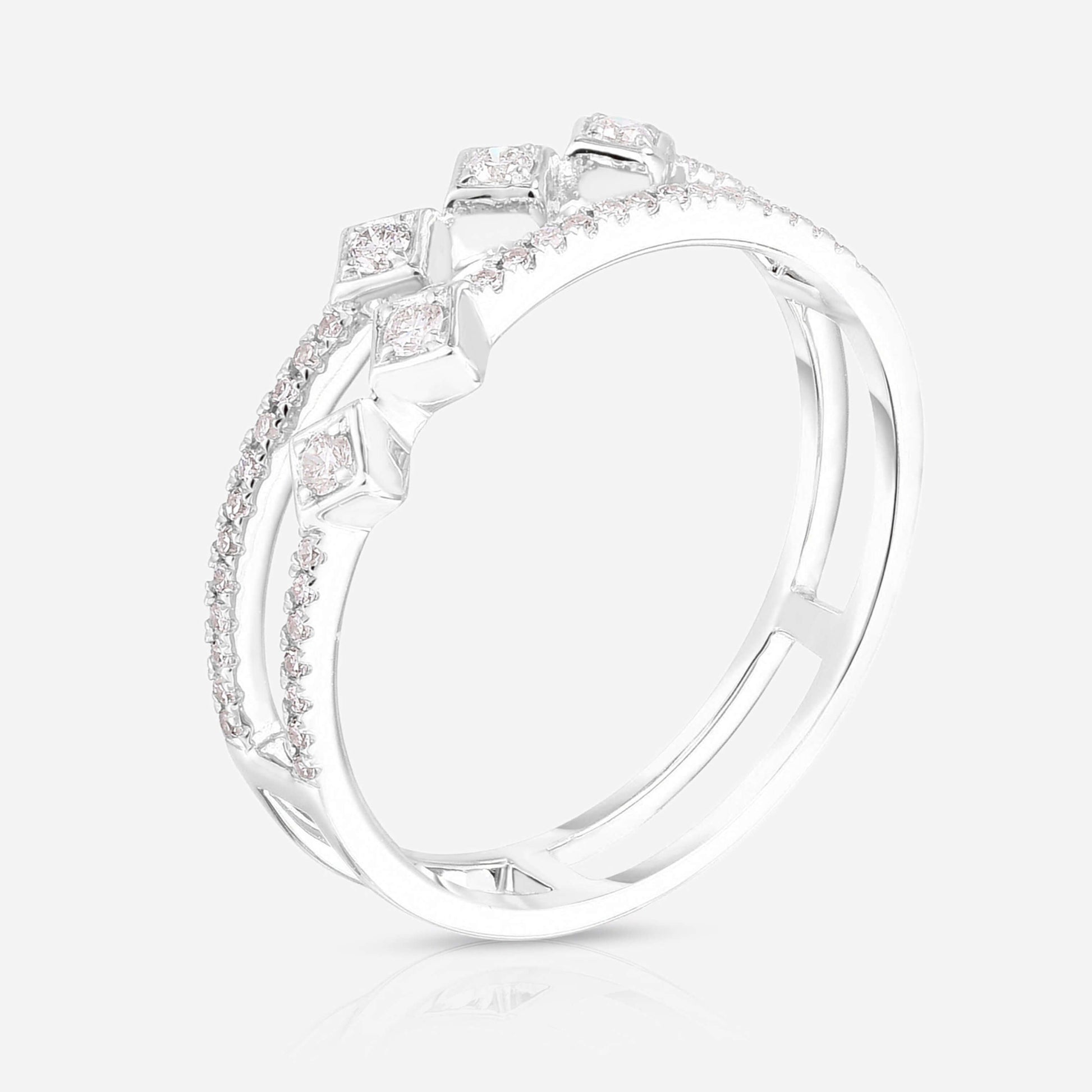Two Row Micro Pave Setting Round Cut Diamond Ring
