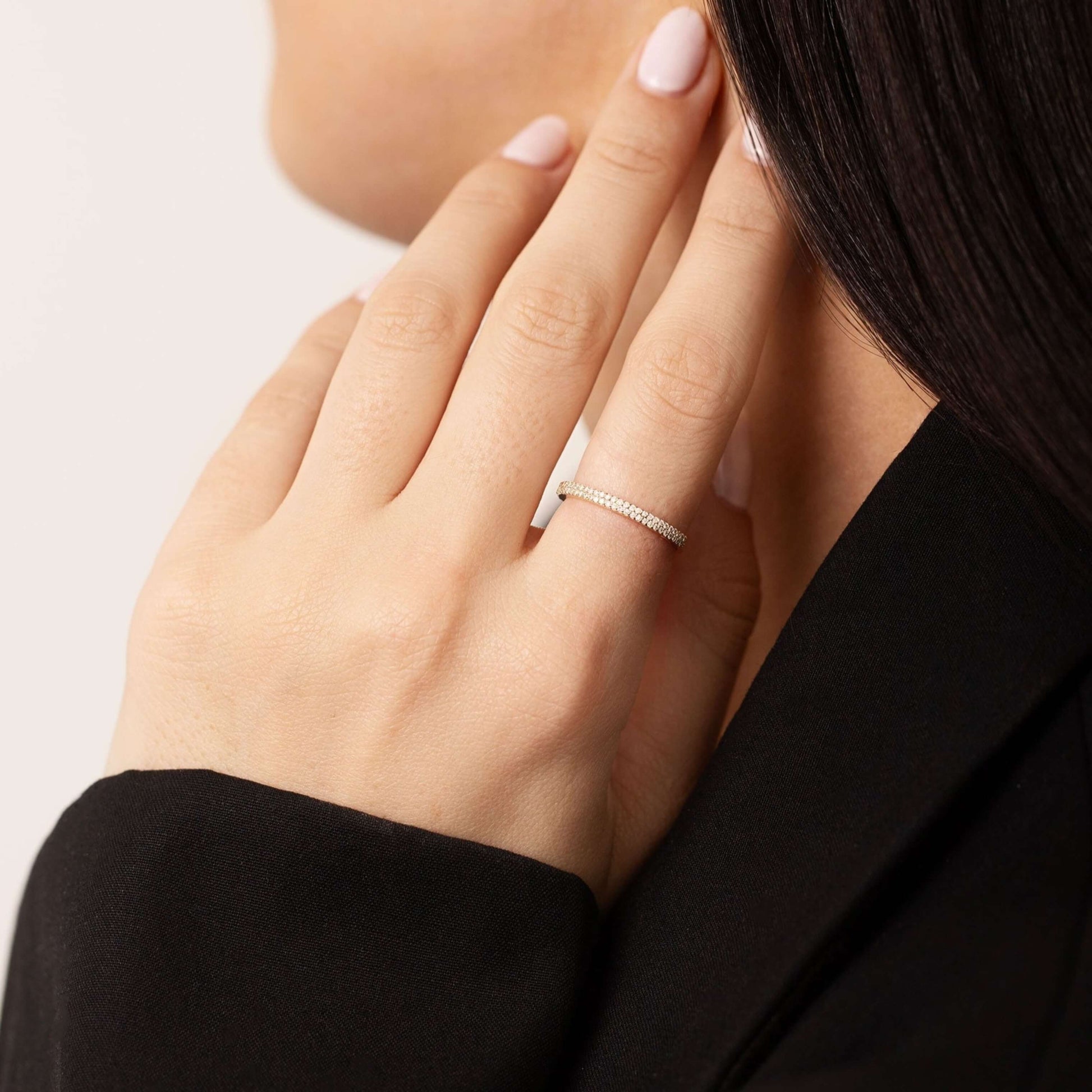 Two Row Pave Set Lab Diamond Wedding Band