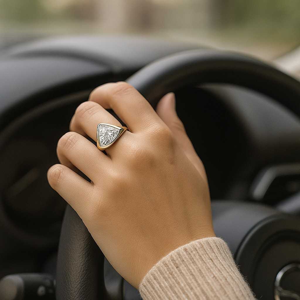 Two Stone Lab Grown Diamond Ring Emerald And Round Shape Modern Engagement Ring
