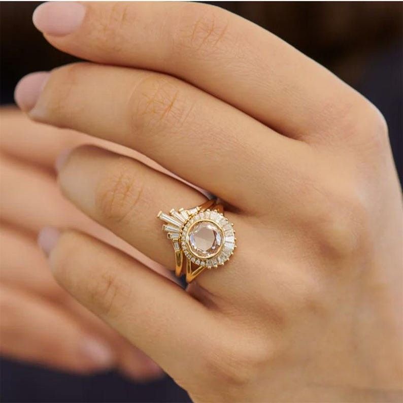 Two Tone Connected Ring 14K Gold Linked Spinner Band Gold Silver Ring