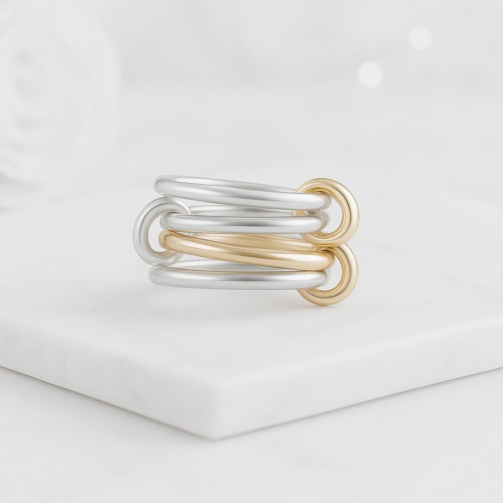 Two Tone Gold Interlocking Ring 14K Gold Linked Band