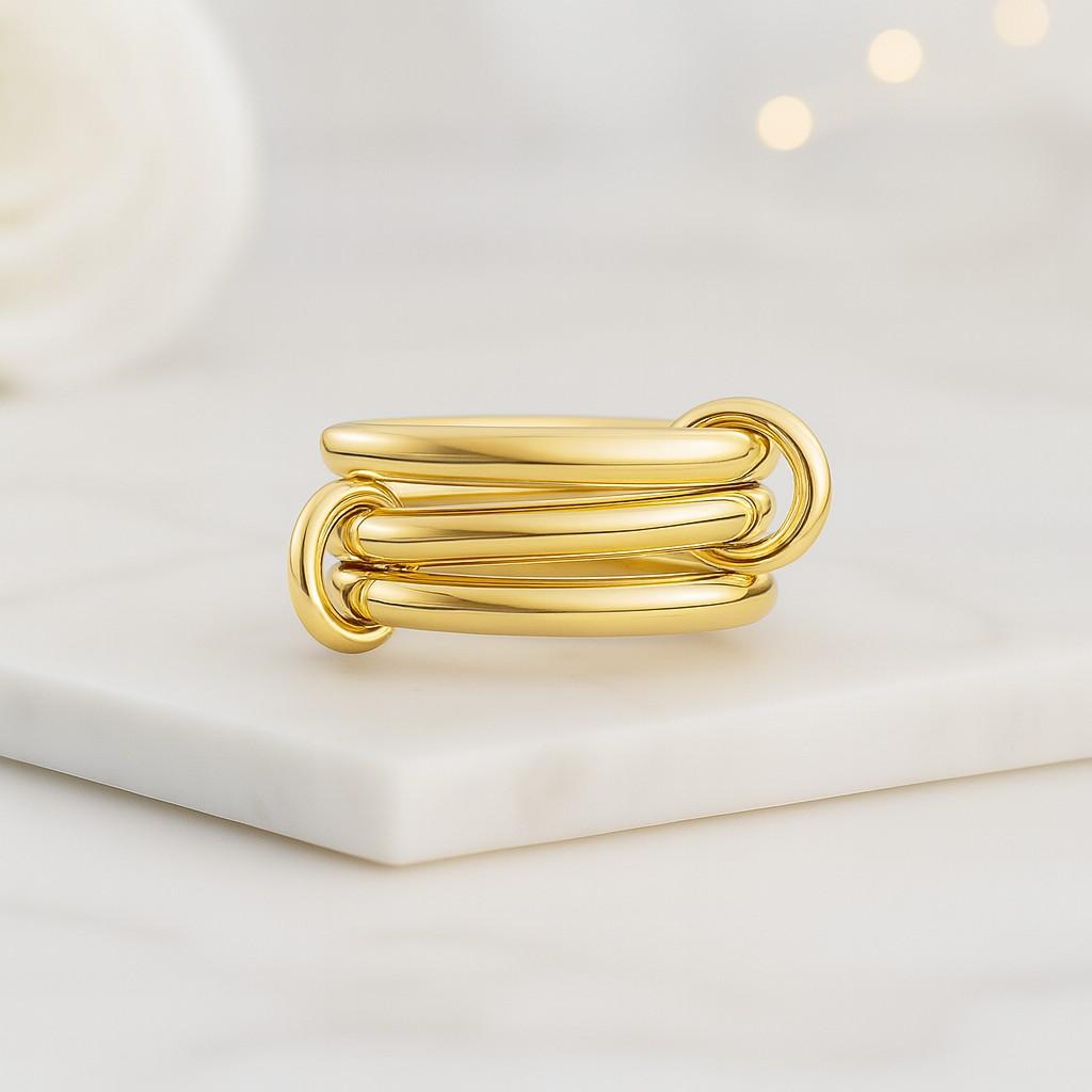 Two Tone Gold Linked Ring 14K Gold Spinner Band Connected Stacker Ring Everyday Jewelry
