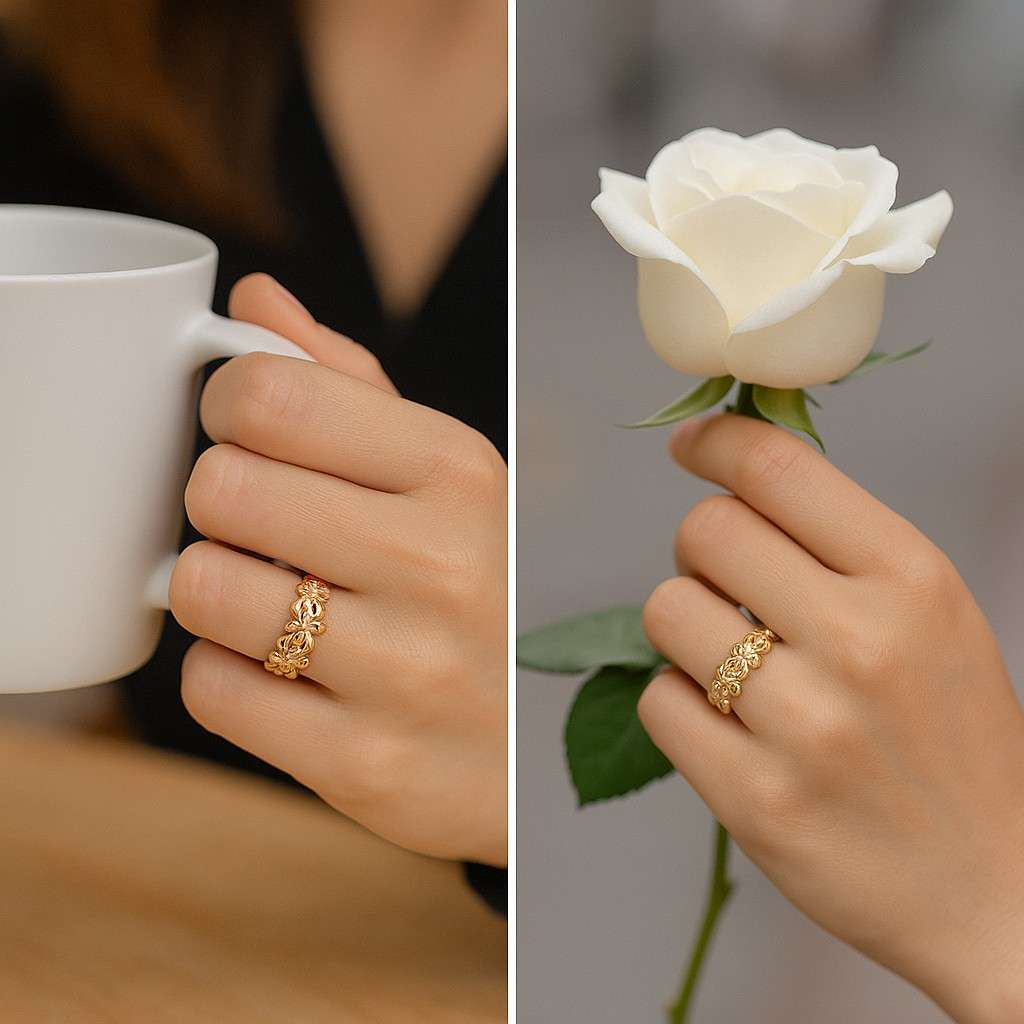 
Two Tone Interlocked Band Ring 14K Gold Linked Spinner Style Gold Silver Jewelry