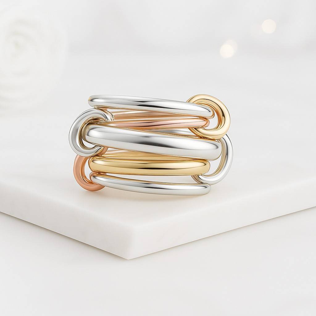  Two Tone Interlocking Band Ring Dainty Statement Ring