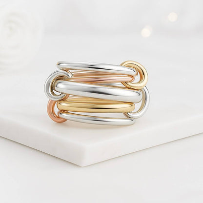  Two Tone Interlocking Band Ring Dainty Statement Ring