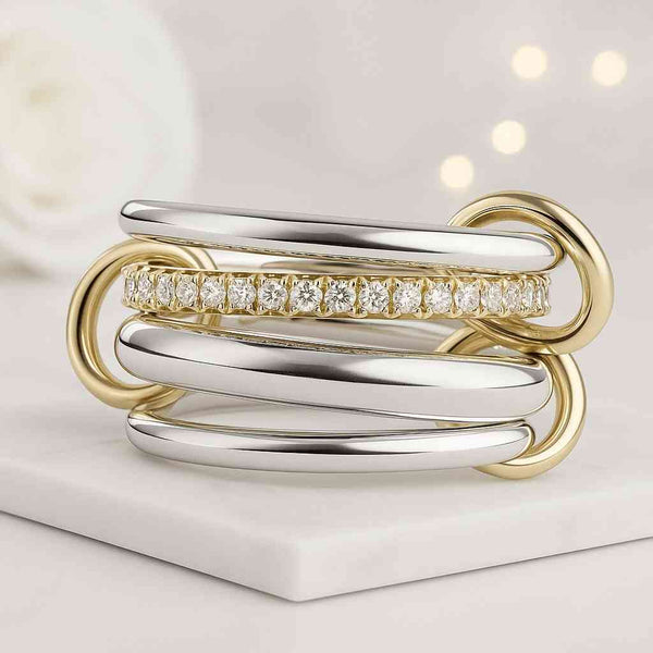 Two Tone Interlocking Ring 14K Gold Linked Spinner Band Stacker Jewelry
