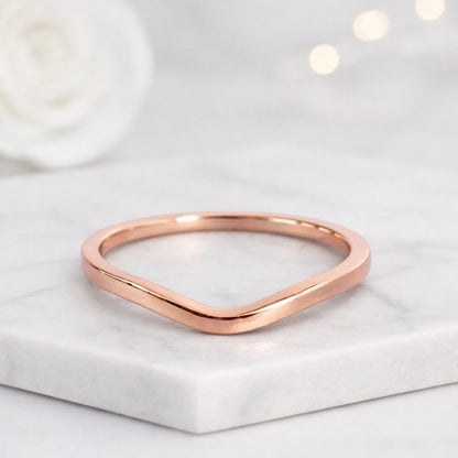 Unique Curved Plain Gold Wedding Band Minimal Nesting Ring Her