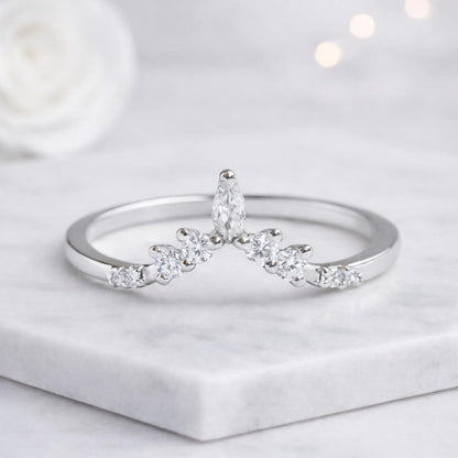 Unique Diamond Wedding Band Women Solid Gold Dainty Ring 