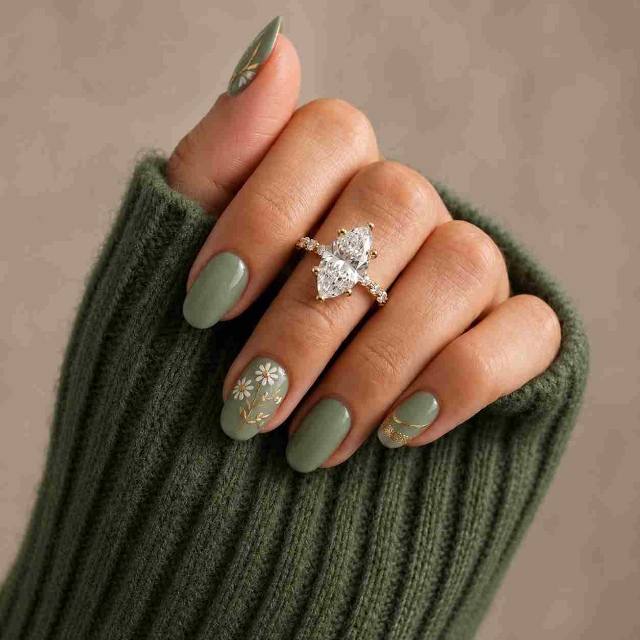 unique nature inspired bridal promise ring, 14k solid yellow gold vintage cluster wedding ring for her, marquise cut diamond engagement ring
